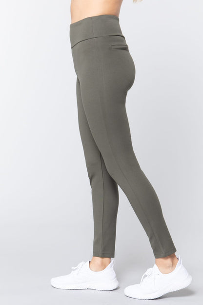 Faux Pocket Ponte Pants in Olive Gray