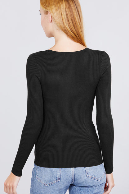 Ribbed V-Neck Sweater in Black