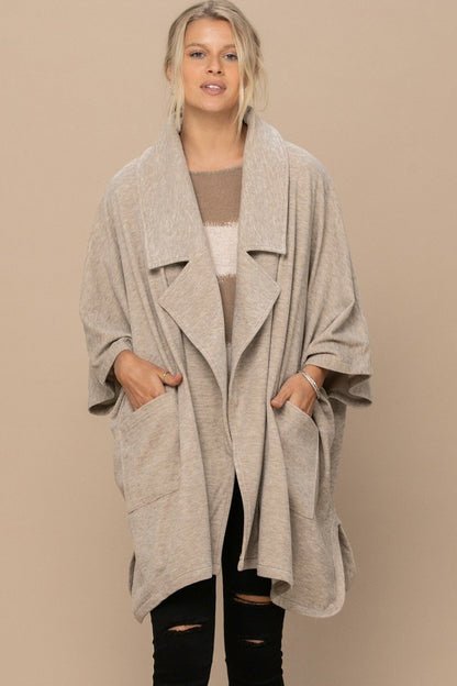 Knit Trench Blanket Shawl in Heathered Khaki