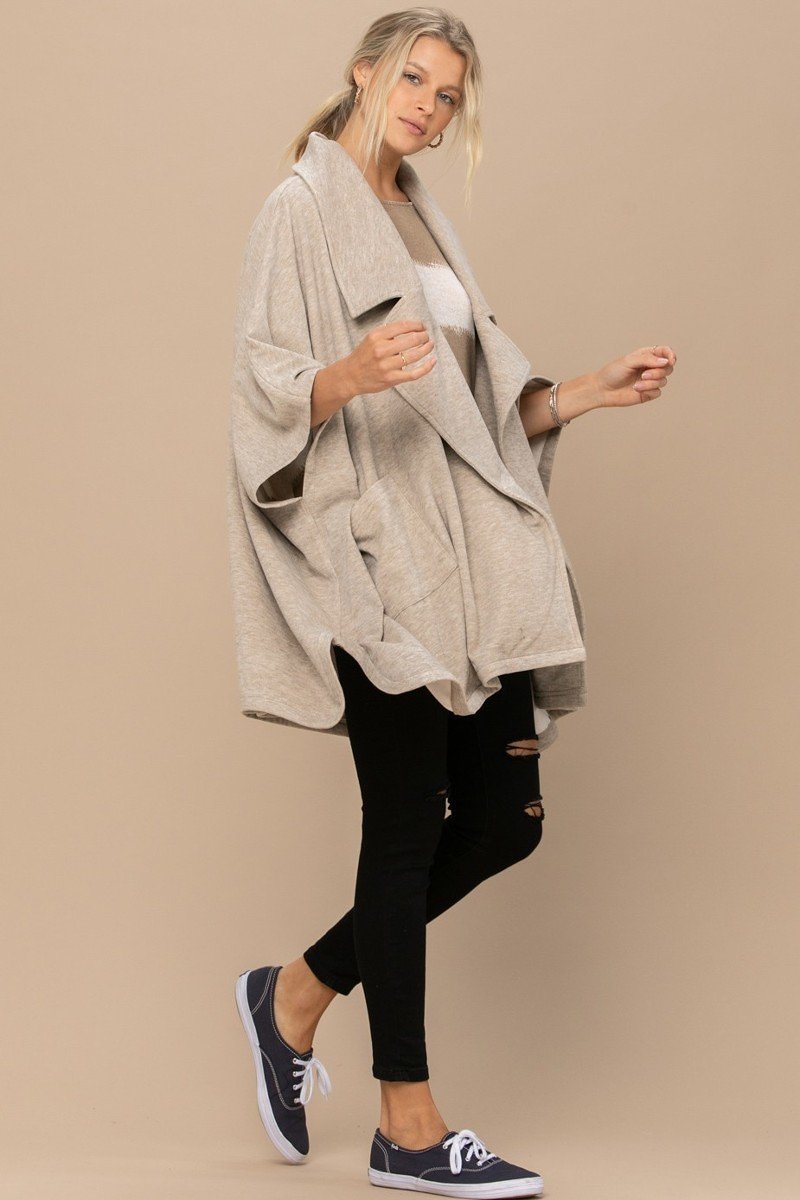 Knit Trench Blanket Shawl in Heathered Khaki