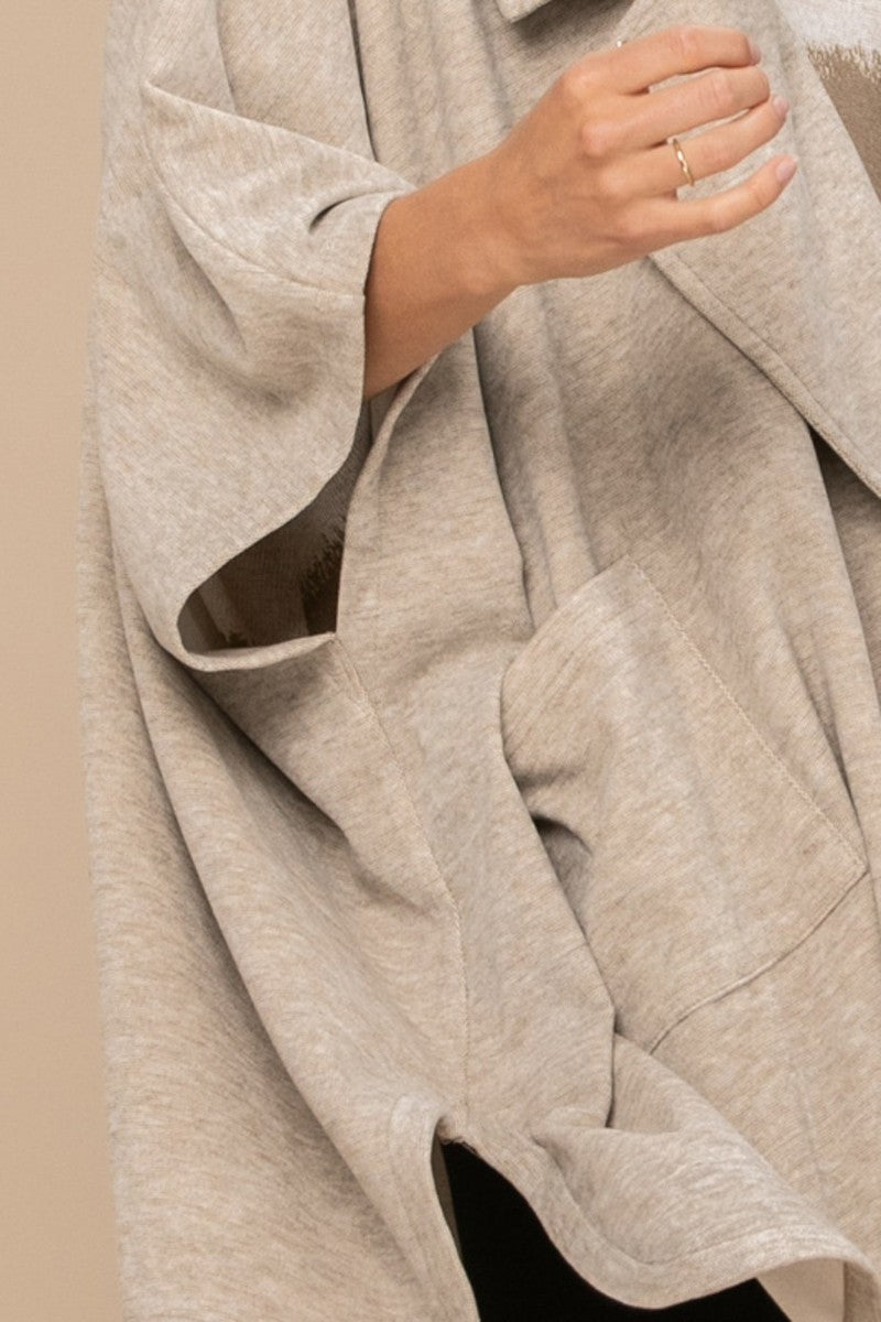 Knit Trench Blanket Shawl in Heathered Khaki