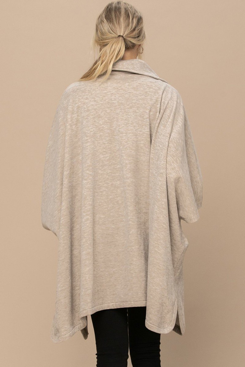 Knit Trench Blanket Shawl in Heathered Khaki