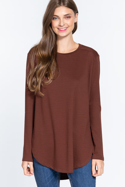 Split Rounded Hem Tunic in Rust Brown