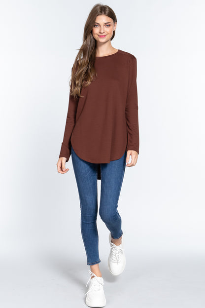 Split Rounded Hem Tunic in Rust Brown