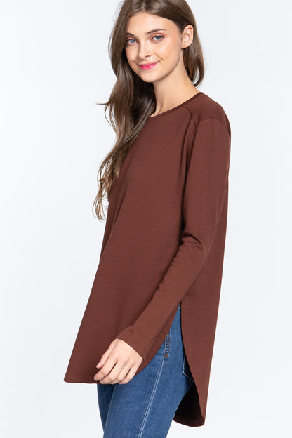 Split Rounded Hem Tunic in Rust Brown