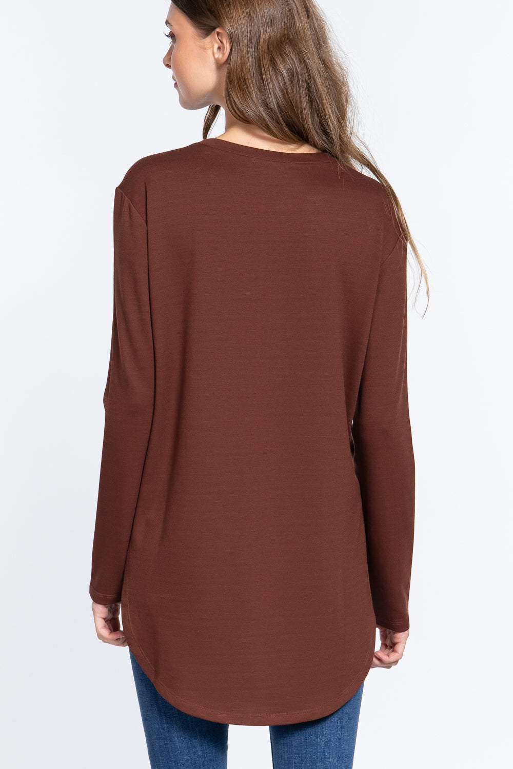 Split Rounded Hem Tunic in Rust Brown