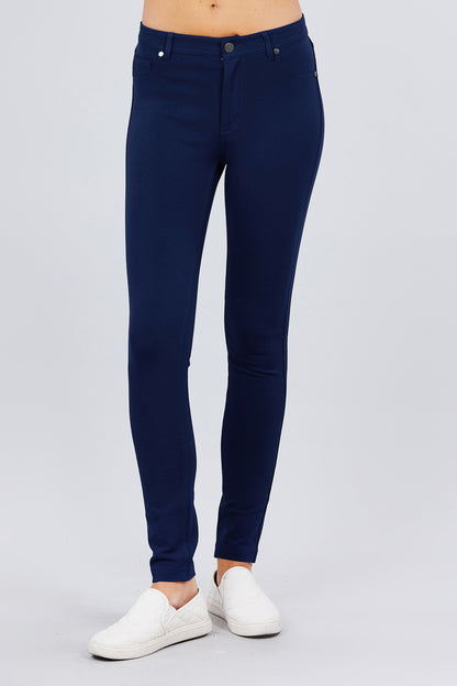 Mid-Rise Ponte Pants in Navy