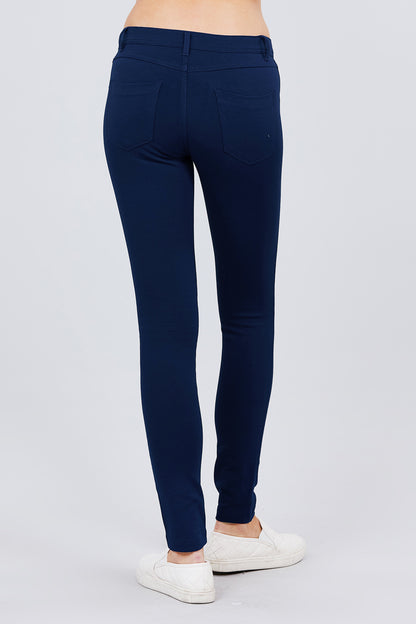 Mid-Rise Ponte Pants in Navy