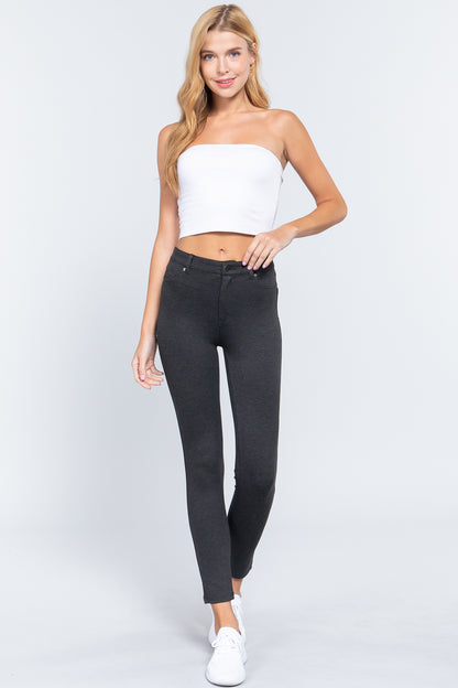 Mid-Rise Ponte Pants in Charcoal