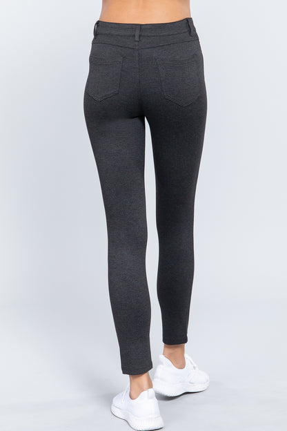 Mid-Rise Ponte Pants in Charcoal