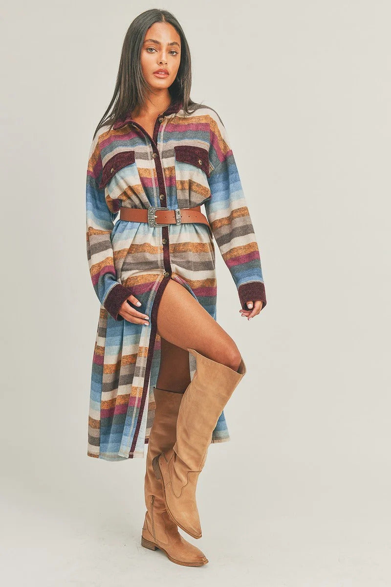 Striped Boho Kimono Duster