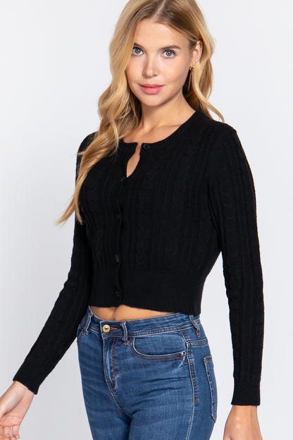 Cropped Cable Cardigan in Black