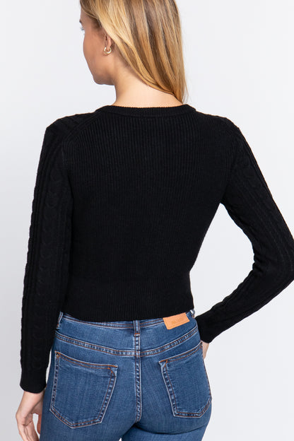 Cropped Cable Cardigan in Black