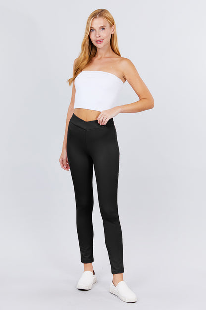 Crossover V-Waist Ponte Pants in Black