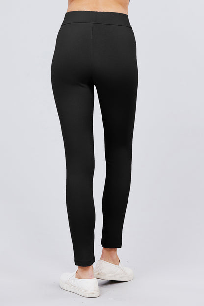 Crossover V-Waist Ponte Pants in Black