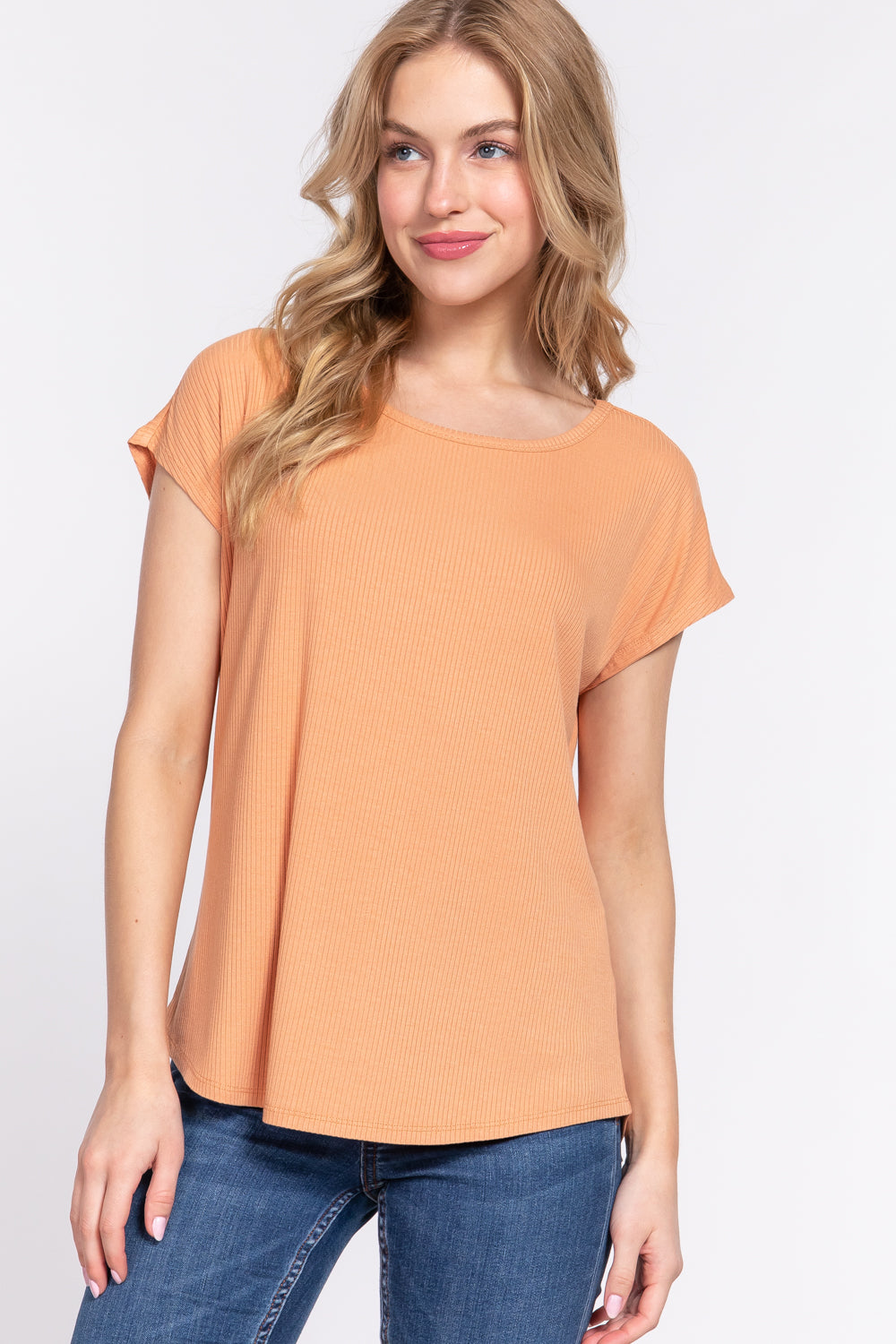 Ribbed Dolman Sleeve Tee in Apricot