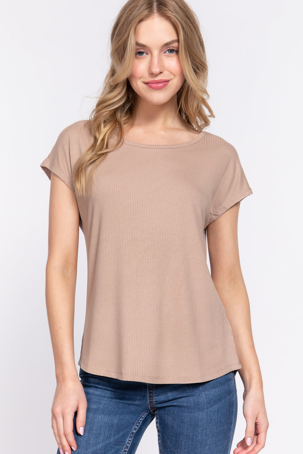 Ribbed Dolman Sleeve Tee in Putty