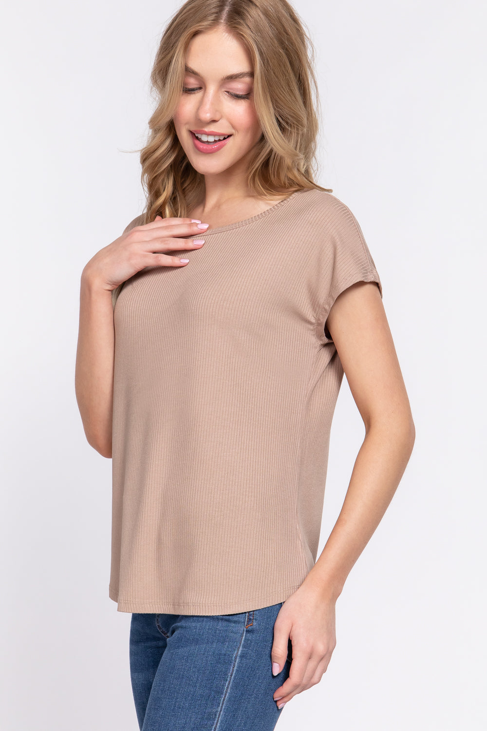 Ribbed Dolman Sleeve Tee in Putty