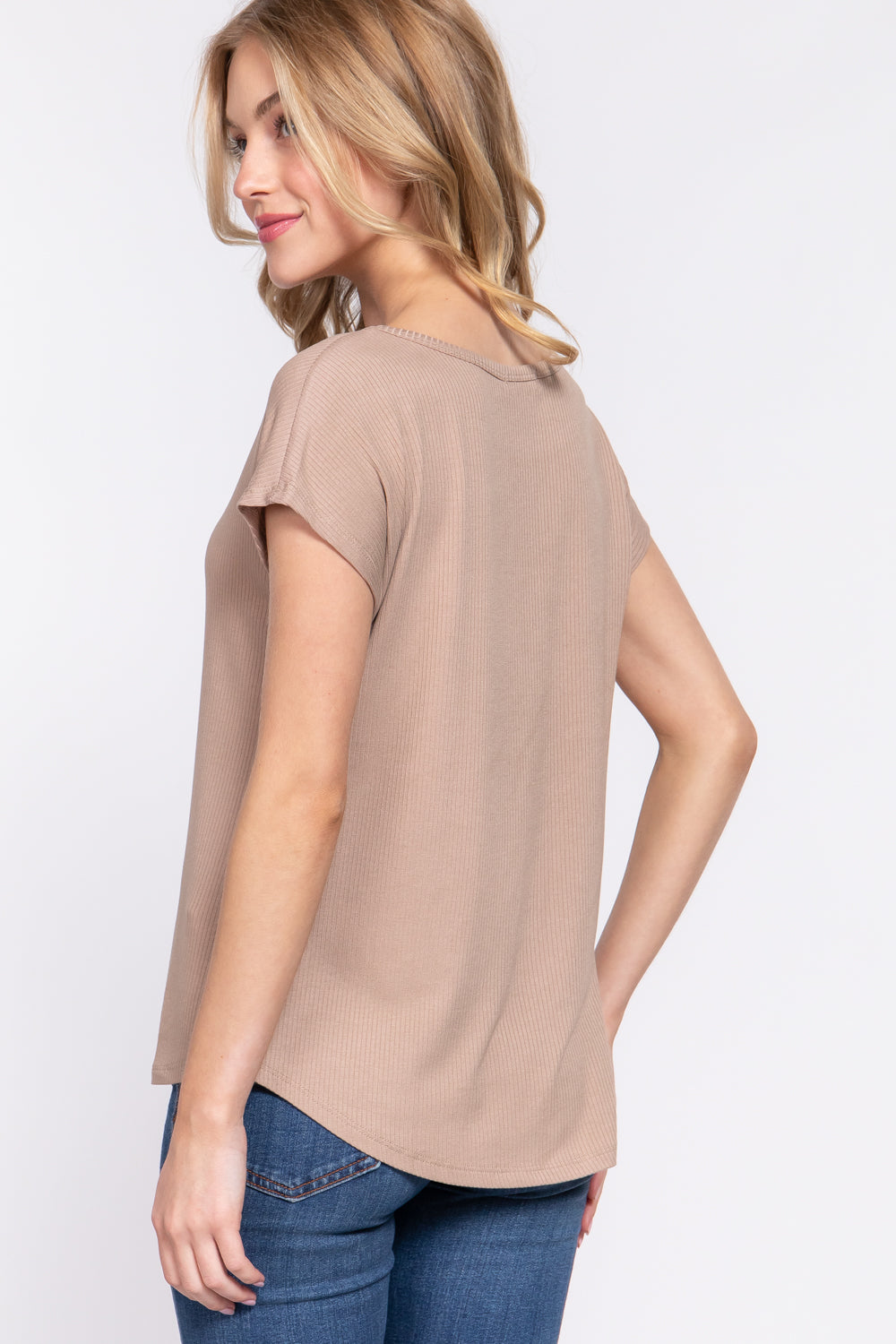 Ribbed Dolman Sleeve Tee in Putty