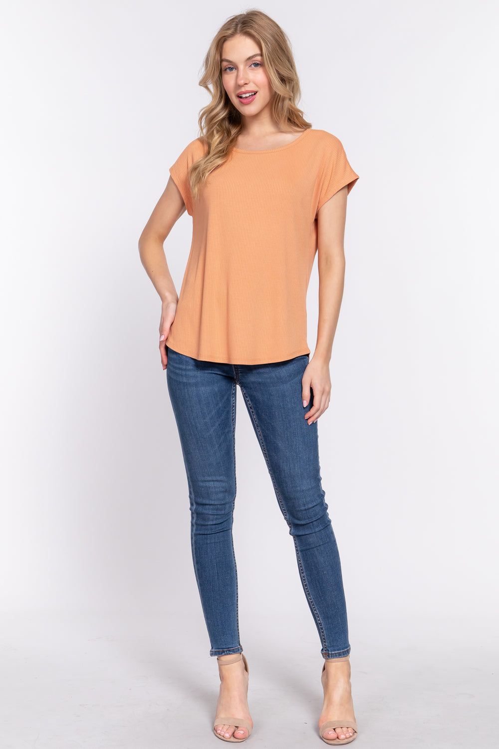 Ribbed Dolman Sleeve Tee in Apricot