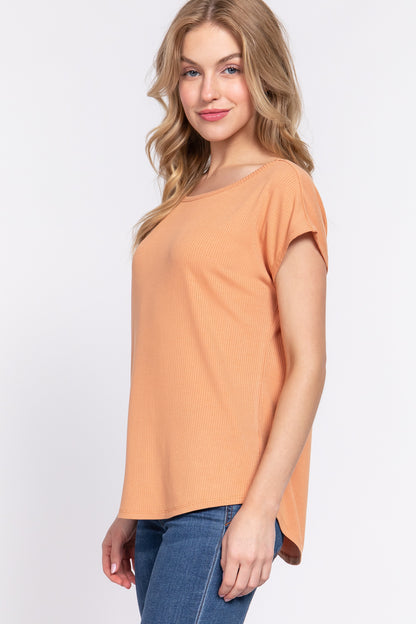 Ribbed Dolman Sleeve Tee in Apricot