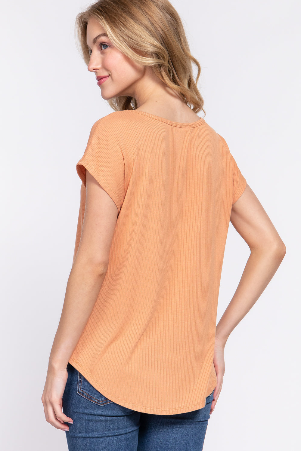 Ribbed Dolman Sleeve Tee in Apricot