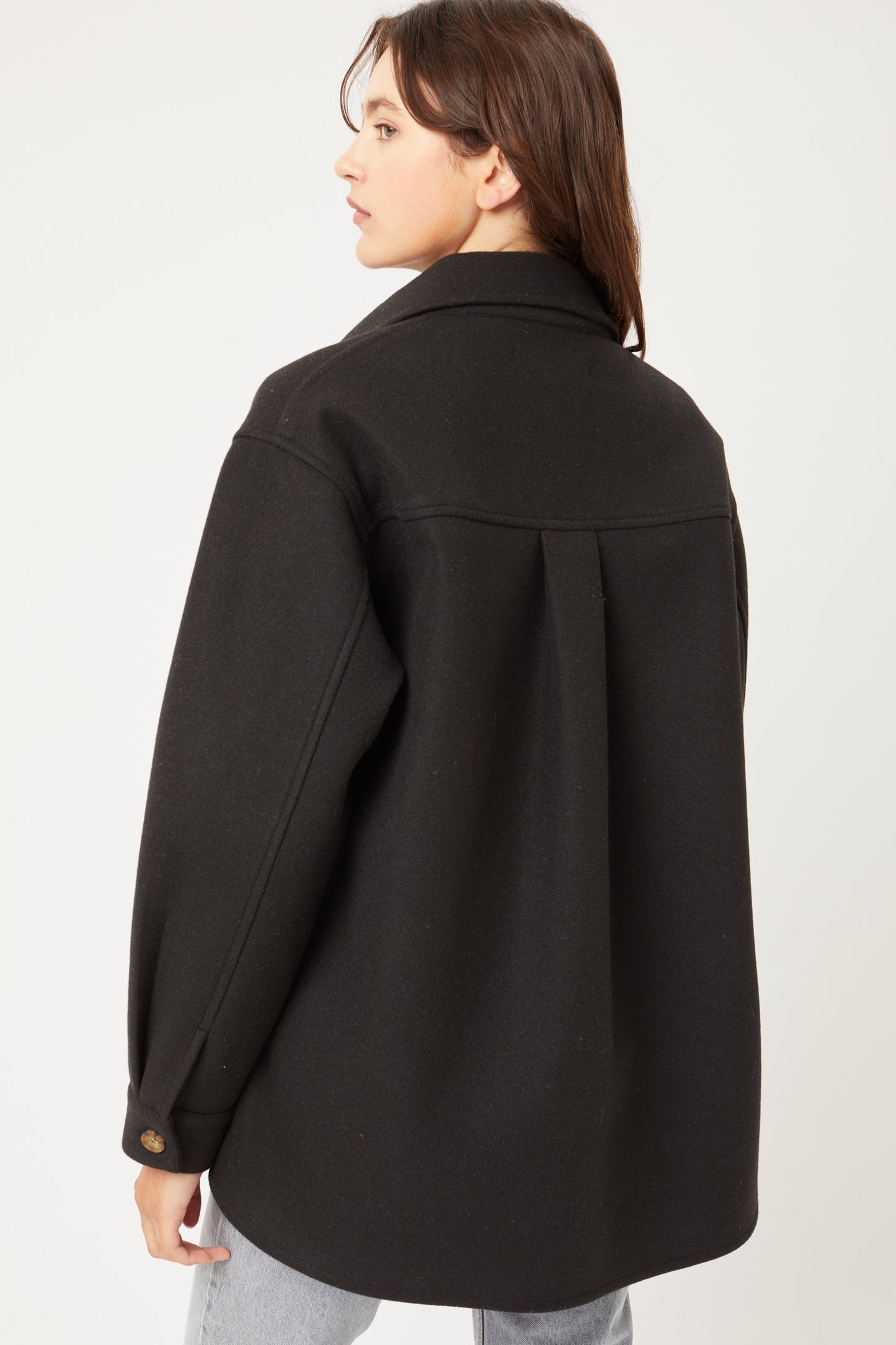 Oversized Fleece Shacket in Black