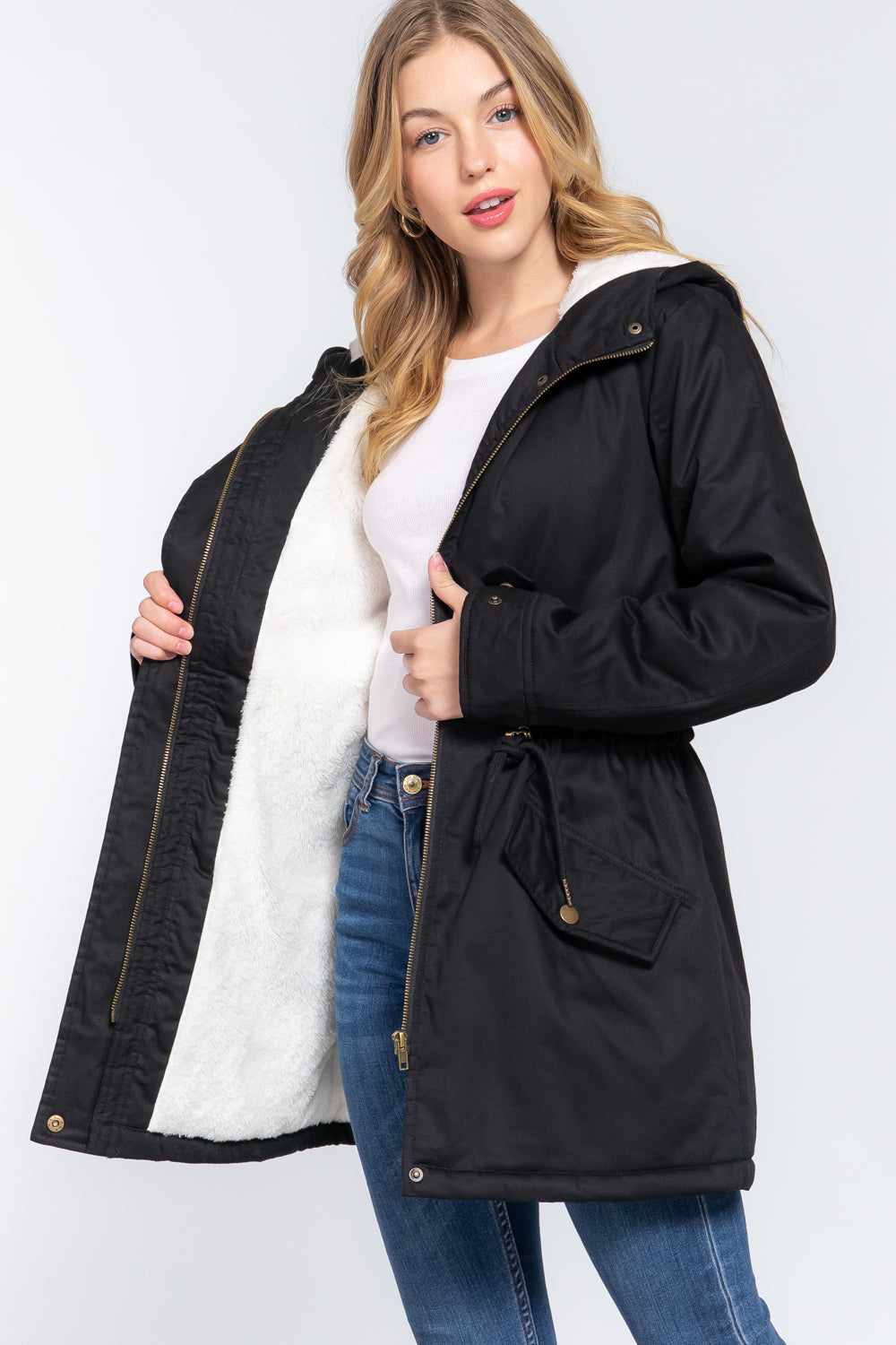Fleece Lined Utility Jacket in Black