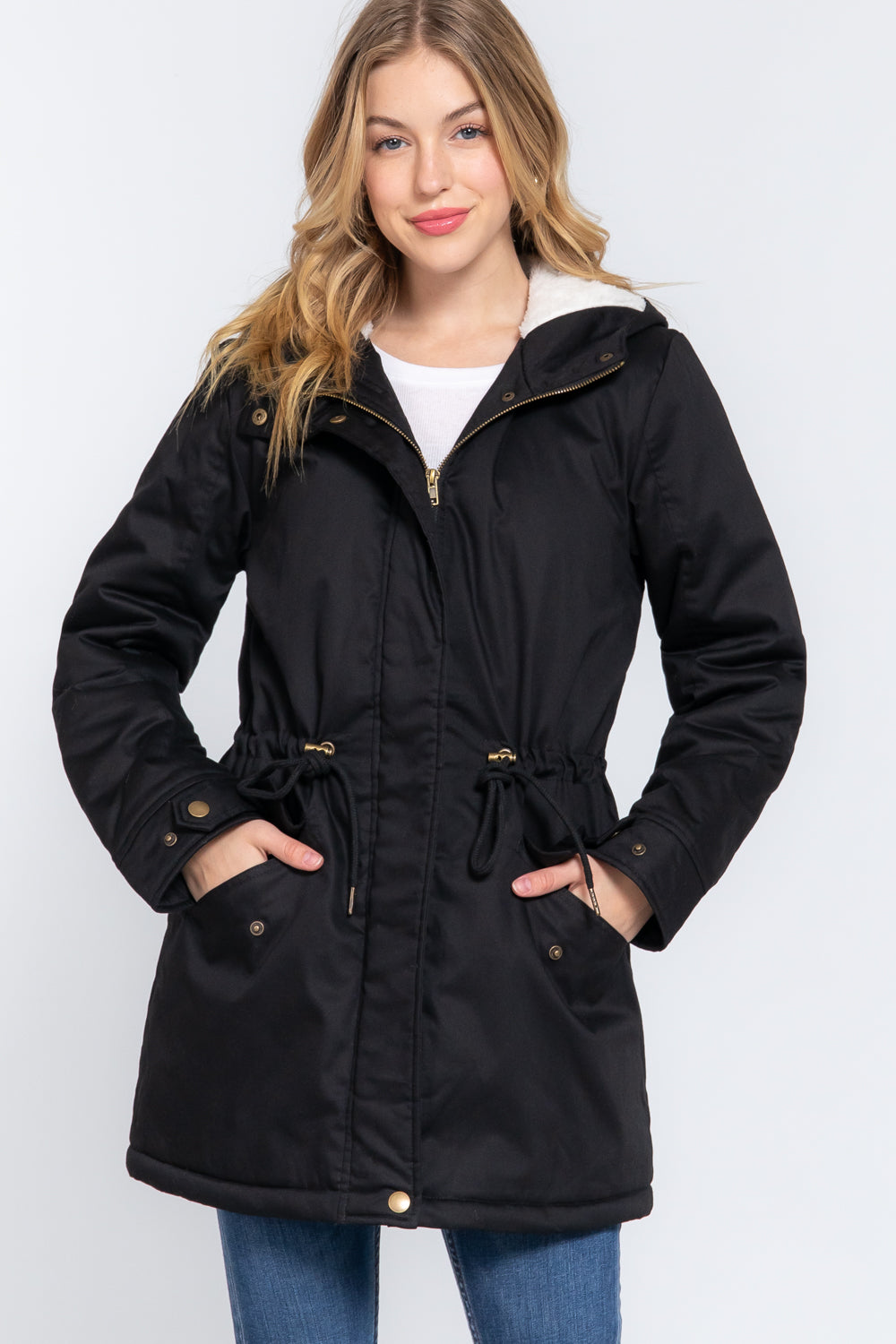 Fleece Lined Utility Jacket in Black