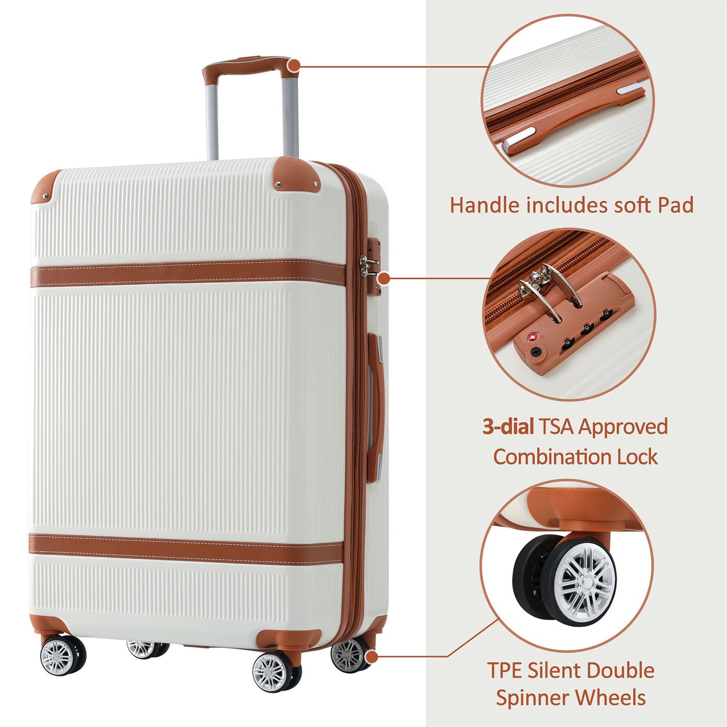 3-Piece Vintage Style Luggage Set in White