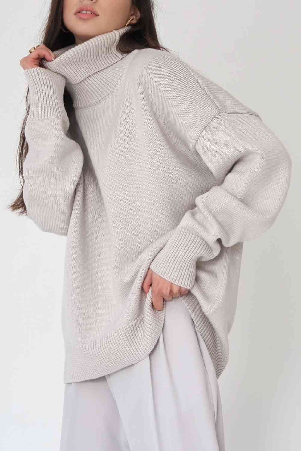 Oversized Drop Shoulder Turtleneck Sweater