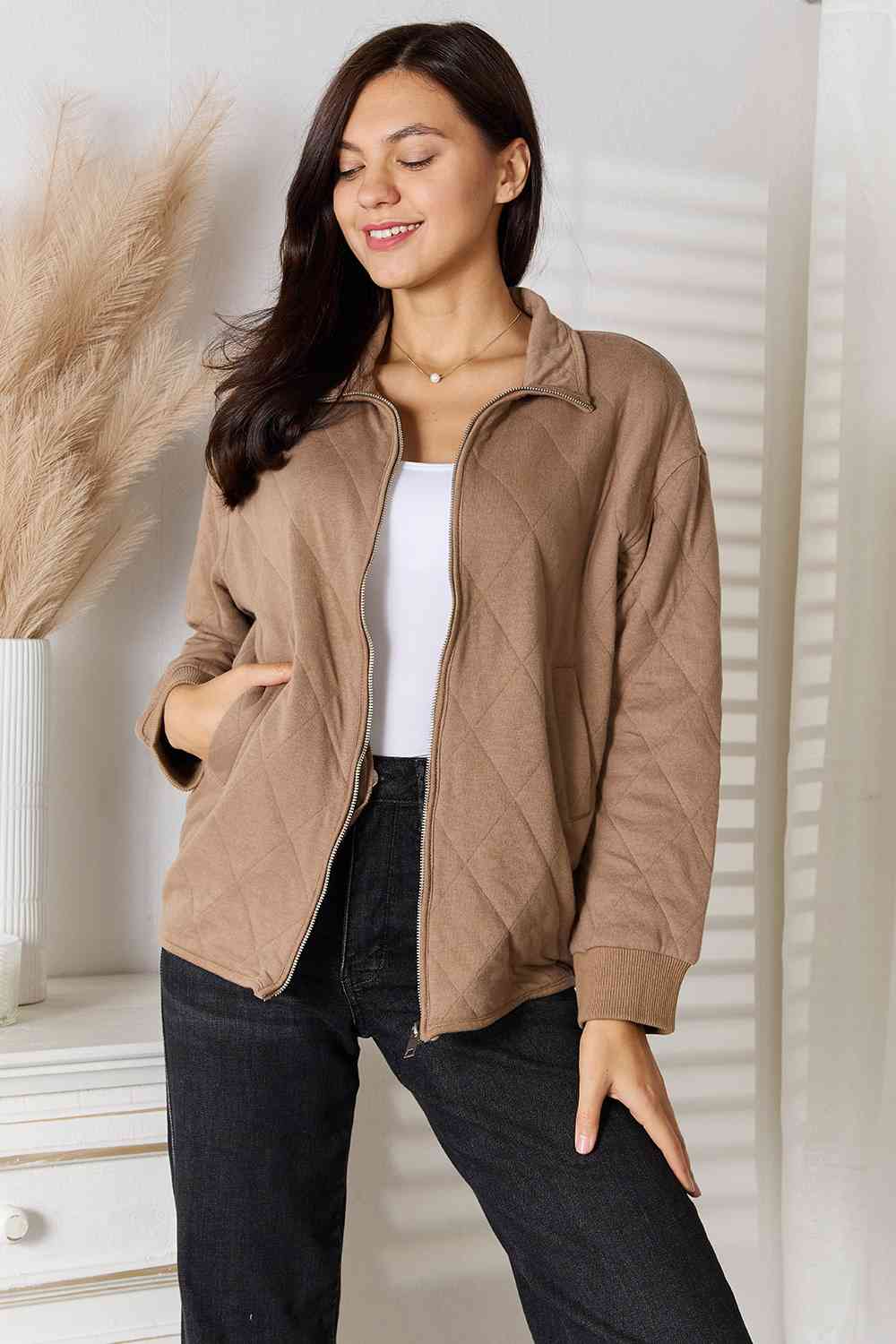 Quilted Drop-Sleeve Jacket in Mocha